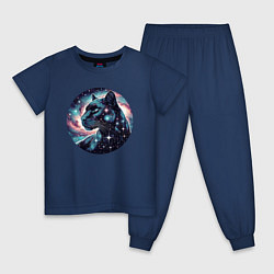 Пижама хлопковая детская Звёздная пантера - нейросеть, цвет: тёмно-синий