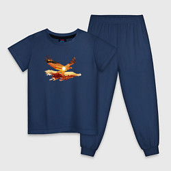 Пижама хлопковая детская Летящий орел и пейзаж с эффектом двойной экспозици, цвет: тёмно-синий