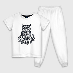 Пижама хлопковая детская Силуэт совы, цвет: белый