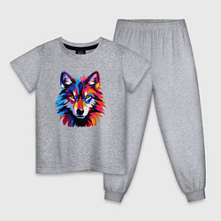 Пижама хлопковая детская Красочный волк поп арт, цвет: меланж