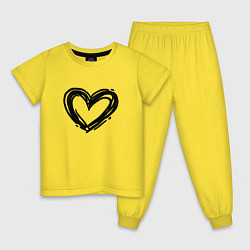 Пижама хлопковая детская Черное сердце, цвет: желтый