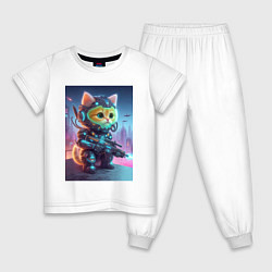 Пижама хлопковая детская Cool kitten - special cyberforces, цвет: белый