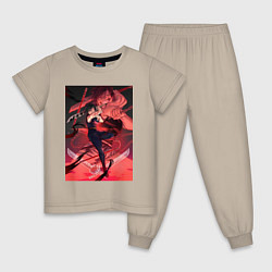 Пижама хлопковая детская Магическая битва Маки Дзэнин Тодзи Фусигуро, цвет: миндальный