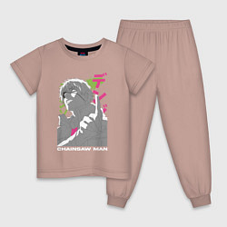 Пижама хлопковая детская Человек-бензопила Денджи Denji, цвет: пыльно-розовый