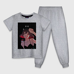 Пижама хлопковая детская Чёрный клевер неро, цвет: меланж