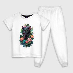 Детская пижама Черная пантера среди цветов