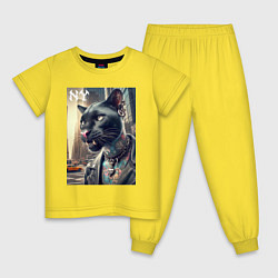 Пижама хлопковая детская Cool dude panther from New York - ai art, цвет: желтый