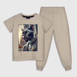 Пижама хлопковая детская Cool dude panther from New York - ai art, цвет: миндальный