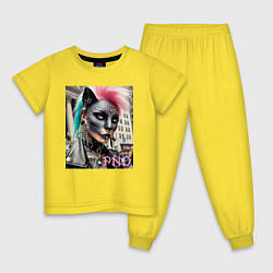 Пижама хлопковая детская Девушка кошка - панк не умер, цвет: желтый