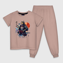 Пижама хлопковая детская Cat samurai - bushido ai art, цвет: пыльно-розовый