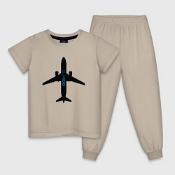 Пижама хлопковая детская Черный облик самолета SJ-100 с названием, цвет: миндальный