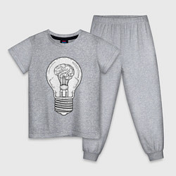 Пижама хлопковая детская Мозг и лампочка, цвет: меланж