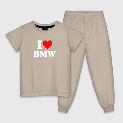 Пижама хлопковая детская I love my BMW, цвет: миндальный