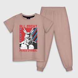 Пижама хлопковая детская Моя геройская академия All Might pease symbol, цвет: пыльно-розовый