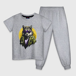 Пижама хлопковая детская Брутальный волк в стиле гранж, цвет: меланж