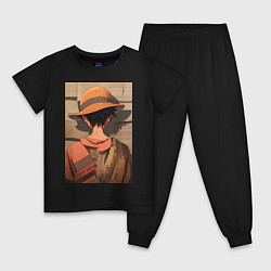 Пижама хлопковая детская Ван-Пис Луффи стенгазета, цвет: черный