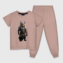 Пижама хлопковая детская Кот викинг, цвет: пыльно-розовый