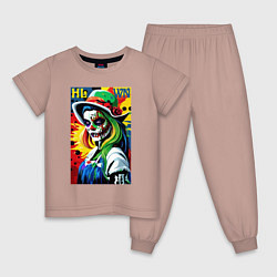 Пижама хлопковая детская Girl witch - pop art, цвет: пыльно-розовый
