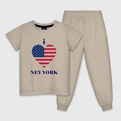 Пижама хлопковая детская Люблю Нью-Йорк, цвет: миндальный