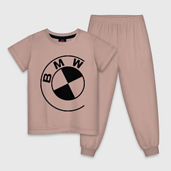 Пижама хлопковая детская БМВ значок, цвет: пыльно-розовый