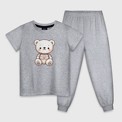 Пижама хлопковая детская Милый белый мишка в свитере, цвет: меланж