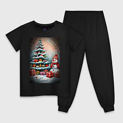 Детская пижама Снеговик у елки с подарками