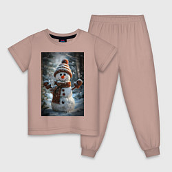 Детская пижама Снеговик в шапке и шарфе