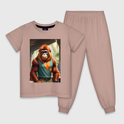 Пижама хлопковая детская Орангутанг хуманизация, цвет: пыльно-розовый