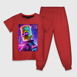 Пижама хлопковая детская Cyber Bart - neon glow, цвет: красный