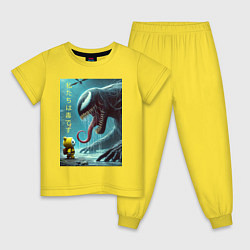 Пижама хлопковая детская Baby and Symbiote - we are a Venom meme, цвет: желтый