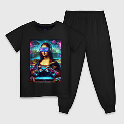 Пижама хлопковая детская Mona Lisa is an avid gamer - cyberpunk, цвет: черный