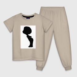 Пижама хлопковая детская Силуэт поцелуй он - для пары, цвет: миндальный