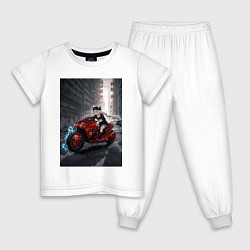 Пижама хлопковая детская Shiroko лиса на футуристичном мотоцикле, цвет: белый