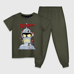 Пижама хлопковая детская Futurama all, цвет: меланж-хаки