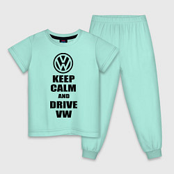 Пижама хлопковая детская Keep Calm & Drive VW, цвет: мятный