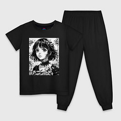 Детская пижама Аниме девушка портрет черно-белый
