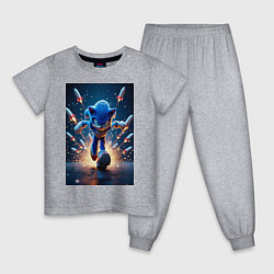 Пижама хлопковая детская Соник убегает от ракет, цвет: меланж