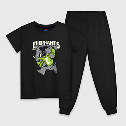 Пижама хлопковая детская Elephants run, цвет: черный