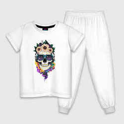 Пижама хлопковая детская The skull in flowers, цвет: белый