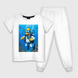 Пижама хлопковая детская Homer diving - ai art fantasy, цвет: белый