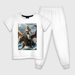 Пижама хлопковая детская Девушка летит на драконе в стиле Игры престолов, цвет: белый
