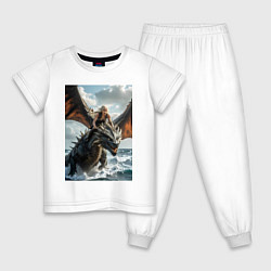 Пижама хлопковая детская Девушка летит на драконе в стиле Игры престолов, цвет: белый