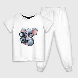 Пижама хлопковая детская Коала фотограф, цвет: белый