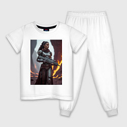 Пижама хлопковая детская Девушка-Мандалорец в броне, цвет: белый