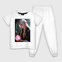 Пижама хлопковая детская Серьёзная эльфийка с магической сферой, цвет: белый