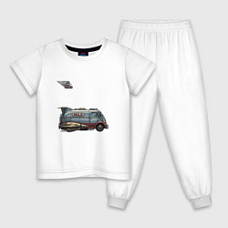 Пижама хлопковая детская Ретрофутуристический летающий грузовик Milk, цвет: белый
