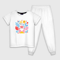 Пижама хлопковая детская Сова абстракция, цвет: белый
