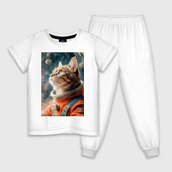 Пижама хлопковая детская Кот Марс в скафандре, цвет: белый