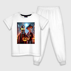 Пижама хлопковая детская Бендер и Фрай в шляпе - ночь на хэллоуин, цвет: белый