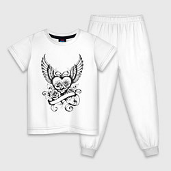 Пижама хлопковая детская Крылья любви, цвет: белый